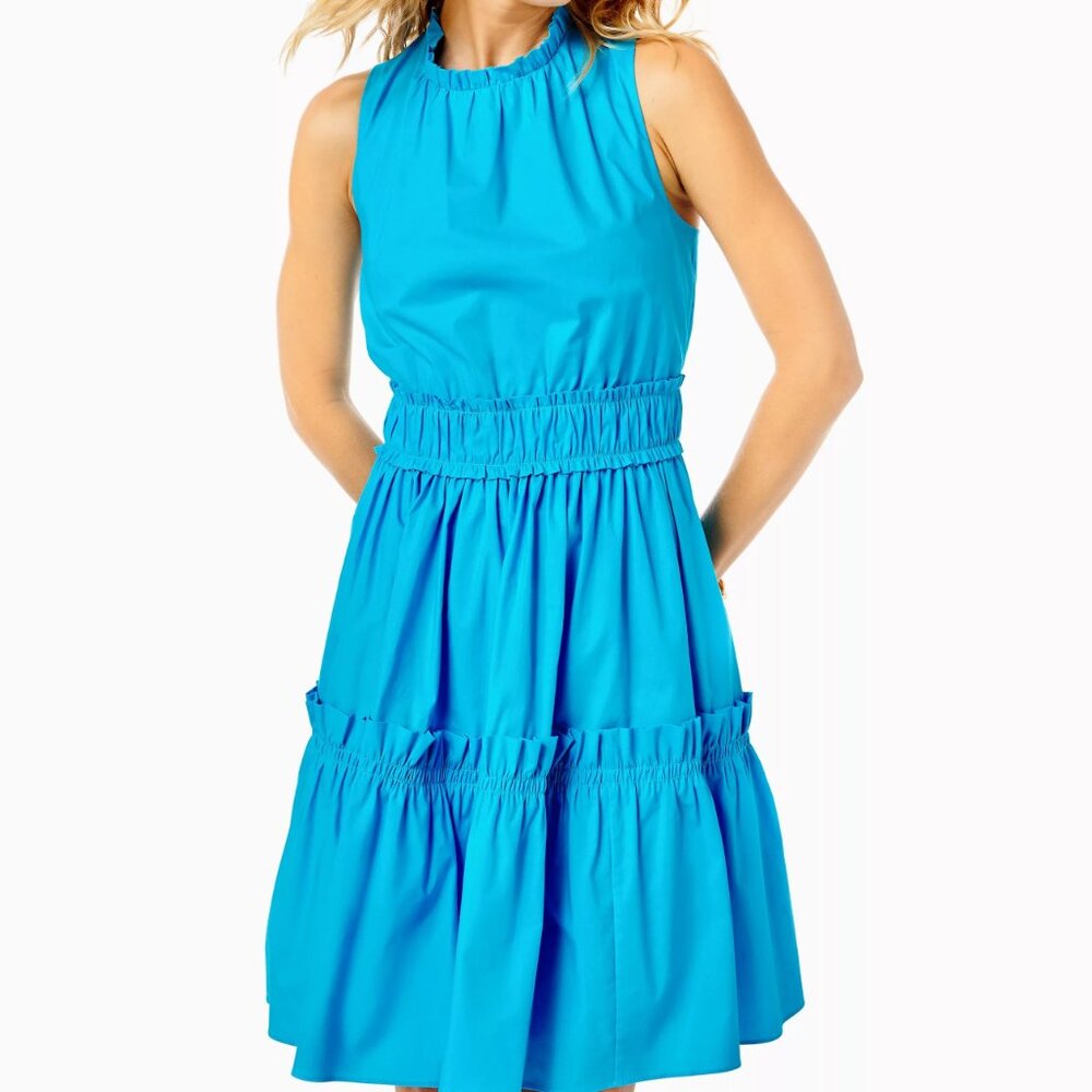 Lilly Pulitzer NWOT Elina Stretch Cotton Dress Cumulus Blue Size 2